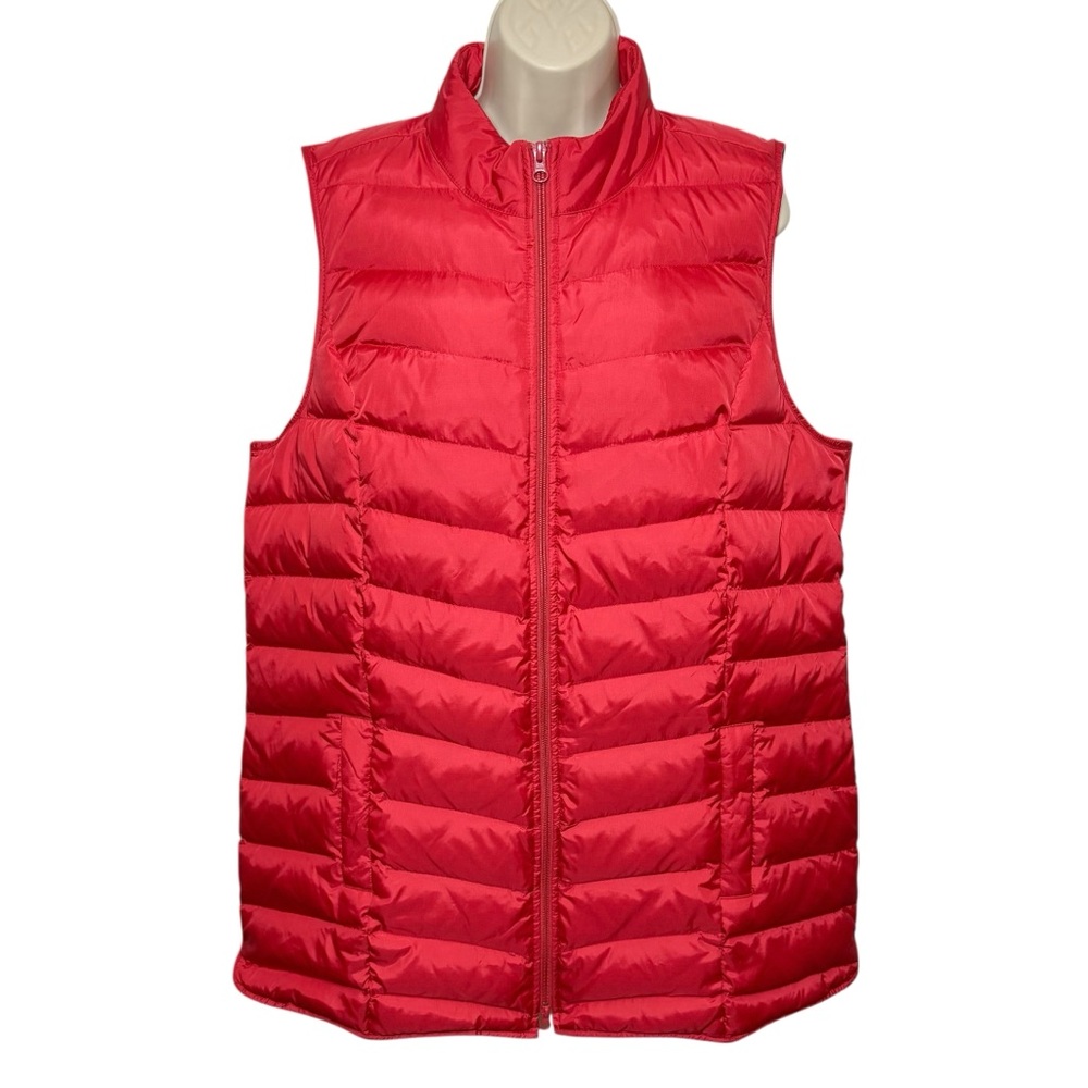 J Jill Womens Down Filled Red Full Zip Quilted Longline Puffer Vest Size 1X